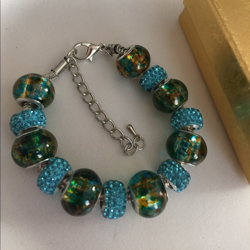 Turquoise sparkly handmade bracelet with extender
