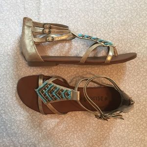 Gold Mudd Sandals with Blue Beading