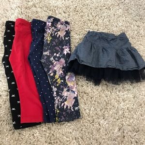 Bundle of 5 bottoms (4 leggings 1 skirt)