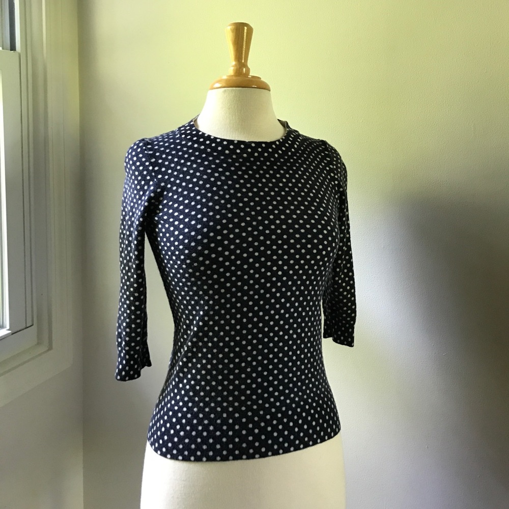 J. Crew navy polka dot sweater 3/4 sleeve