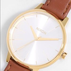 NIXON KENSINGTON LEATHER GOLD AND SADDLE WATCH