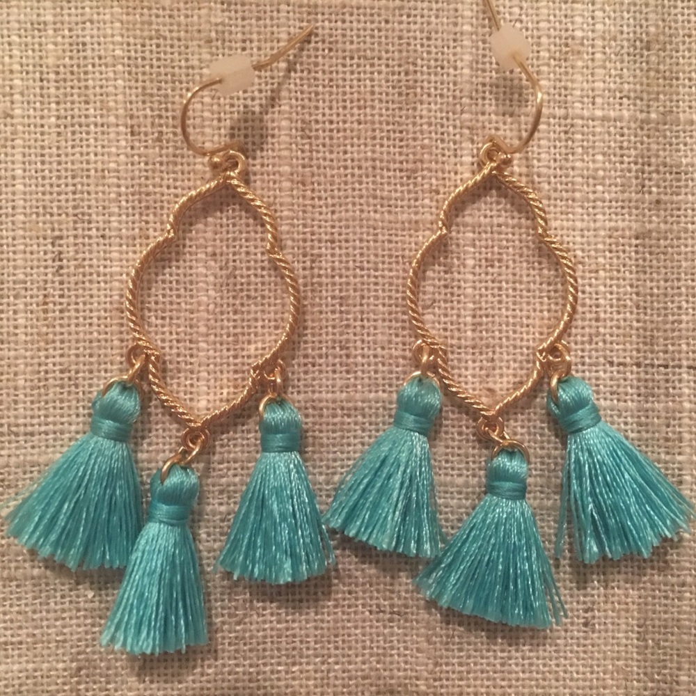 Blue/Gold Tassel Earrings - Picture 2 of 6