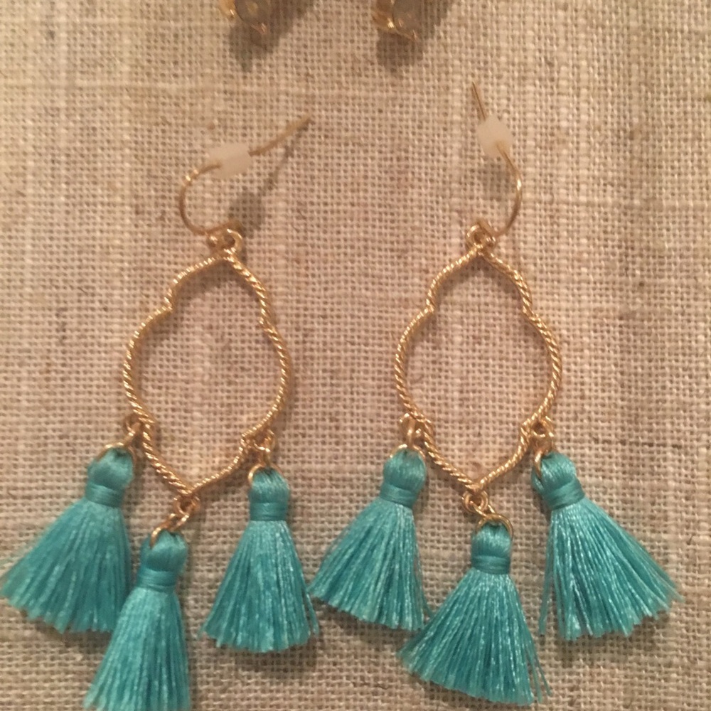 Blue/Gold Tassel Earrings - Picture 4 of 6