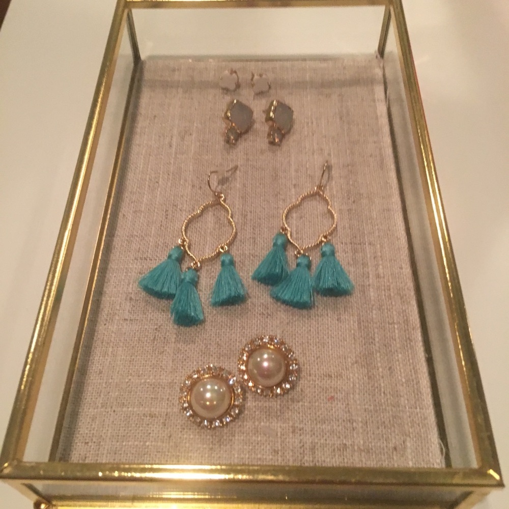Blue/Gold Tassel Earrings - Picture 6 of 6