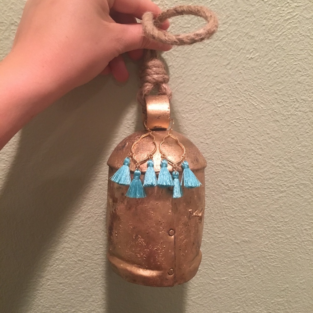Blue/Gold Tassel Earrings - Picture 5 of 6