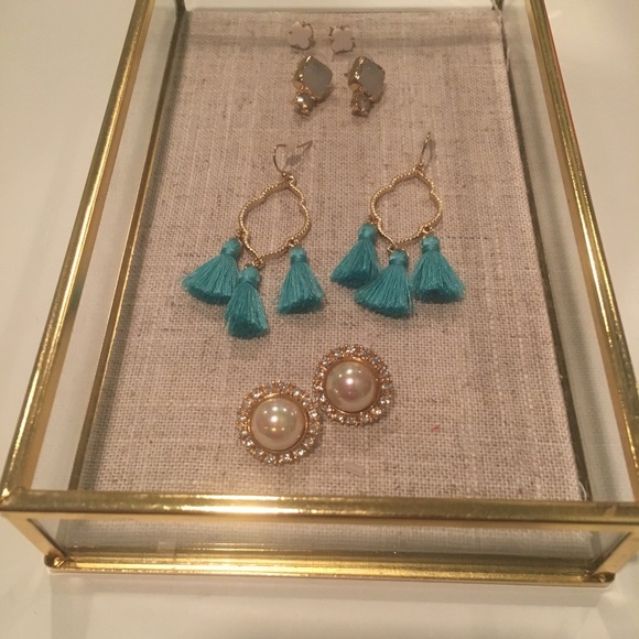 Blue/Gold Tassel Earrings - Picture 3 of 6