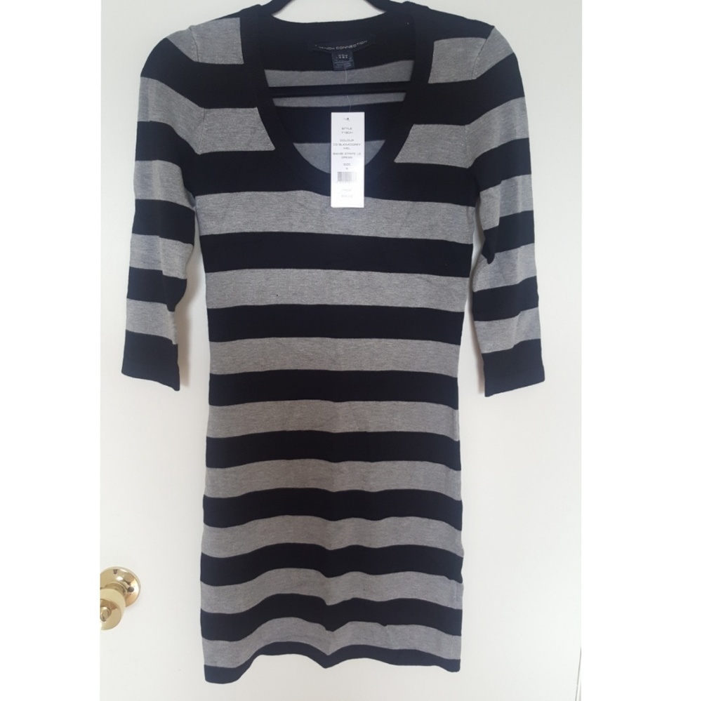 NWT French Connection W's Black Knit Striped Dress