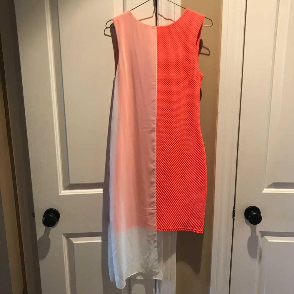 orange bodycon white mesh overlay