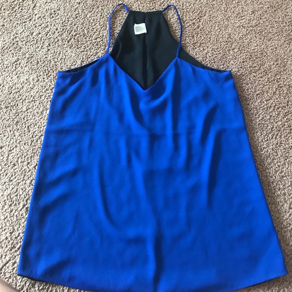 Flouncy blue and black tank.