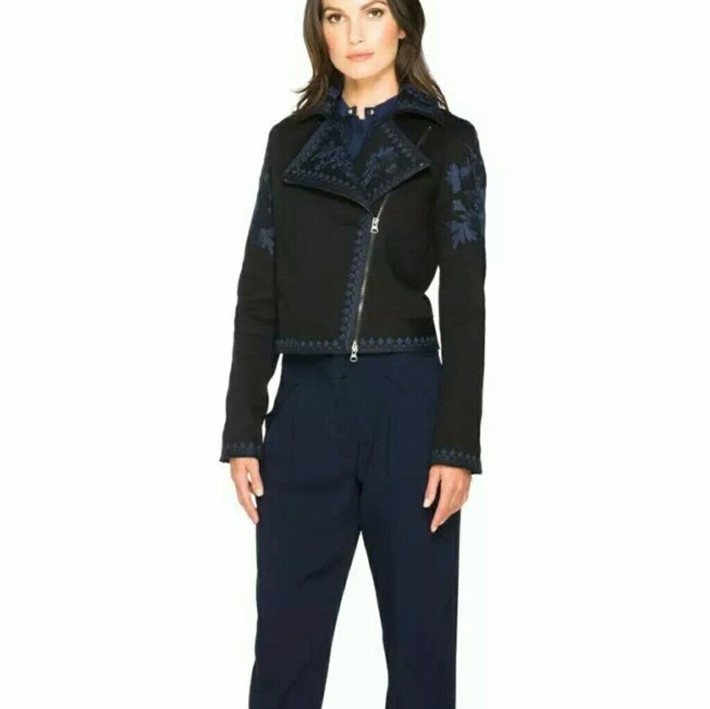 Marchesa Voyage Embroidered Moto Jacket