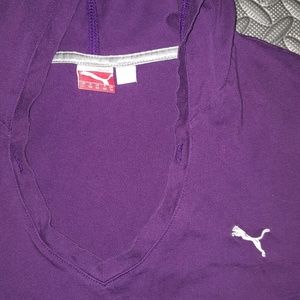 PUMA Purple Pullover V-neck Hooded Shirt L