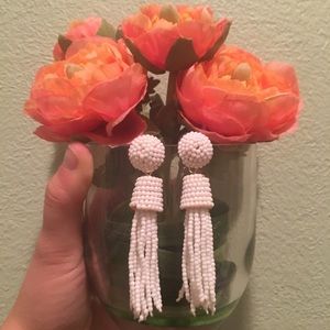 White Sea Beaded Tassel Earrings
