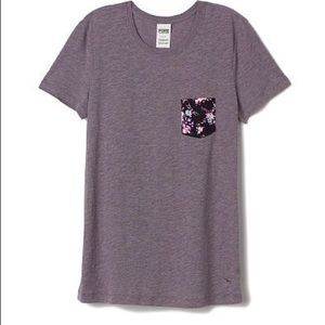 VS PINK grey w/ floral pocket tee
