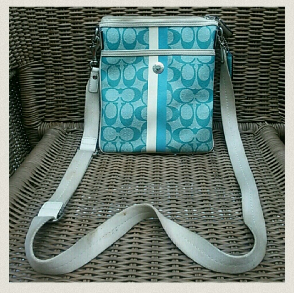Coach Cross Body Blue and Light Beige