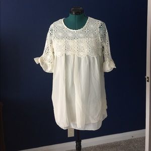 Cream lace tunic. Fully lined.  Romantic top
