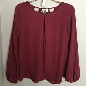 Burgundy long sleeve Francesca's lace back top