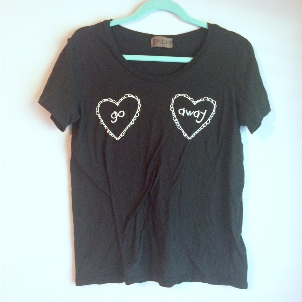 BNLM "Go Away" Heart Print Black Tee