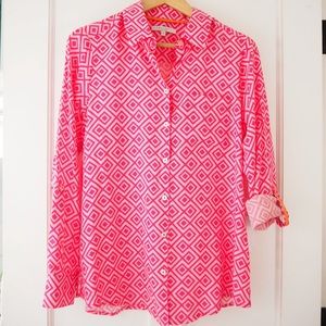 NWT Foxcroft Tencel Pink Geometric Blouse /Top