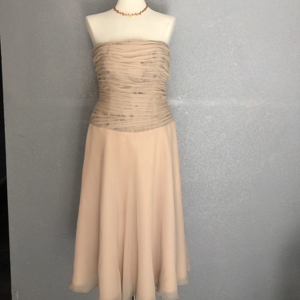 Elegant  Strapless Light Gold Sheer  Dress szM