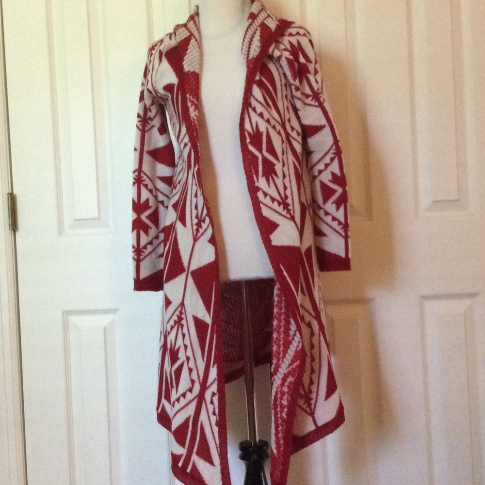 Red tribal pattern long sleeve sweater