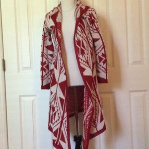 Red tribal pattern long sleeve sweater