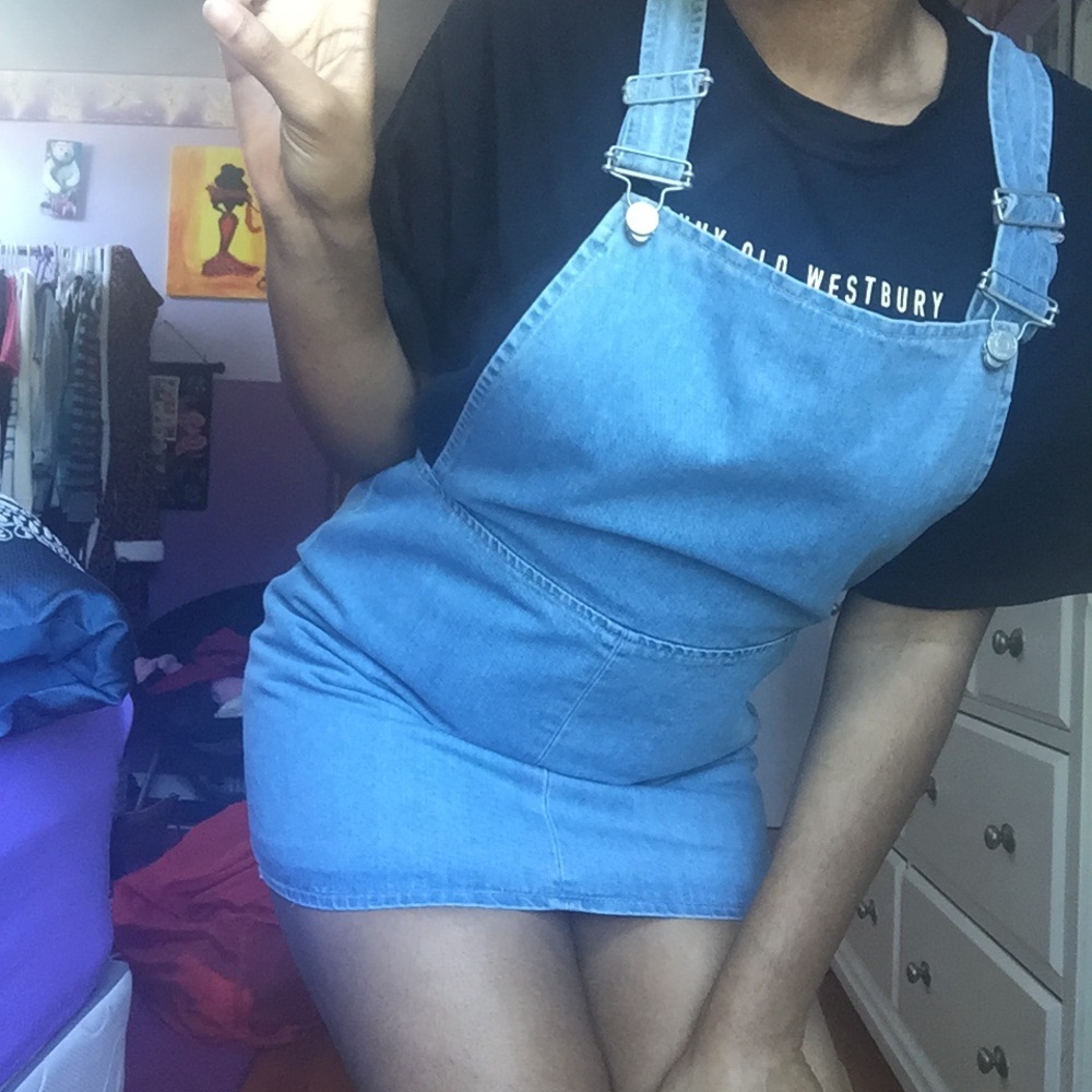 Topshop Moto denim pinafore dress