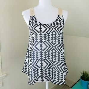 Charming Charlie Sheer Aztec Black White Tank