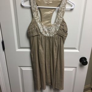 Anthropologie gold shimmer and lace dress sz 2