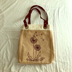 Thirty-one tan tote bag with dandelion design