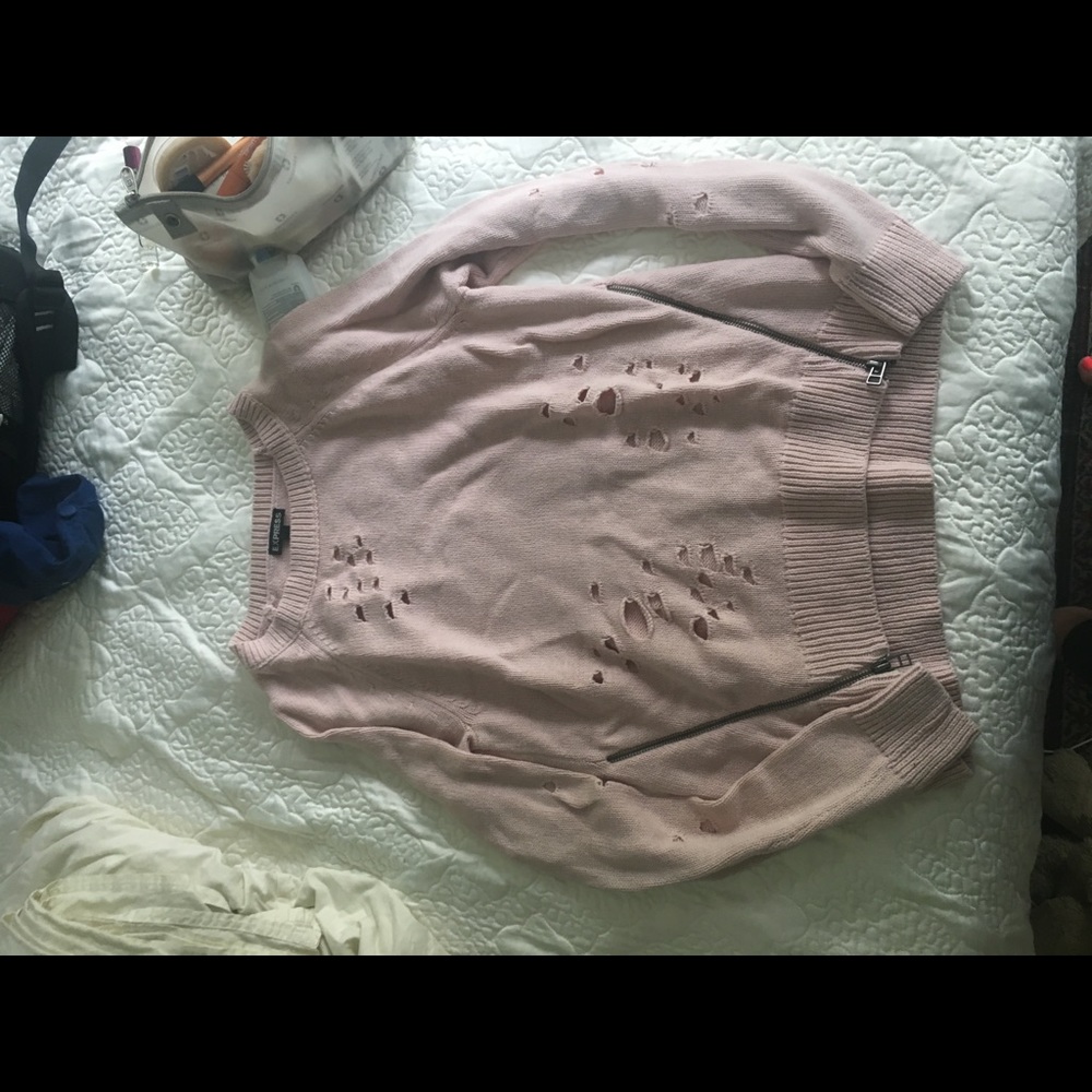 Express distressed zip sweater