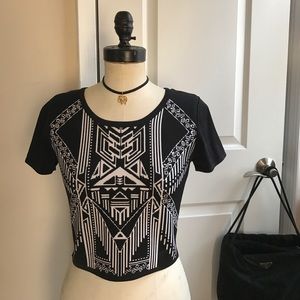 Knit Crop Top: Black with Edgy Design Size Medium