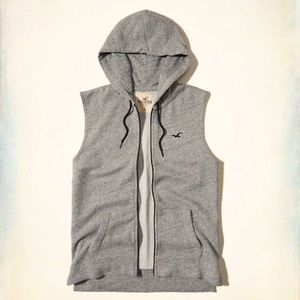 Hollister Men's Zip-Up Sleeveless Hoodie, Grey, L