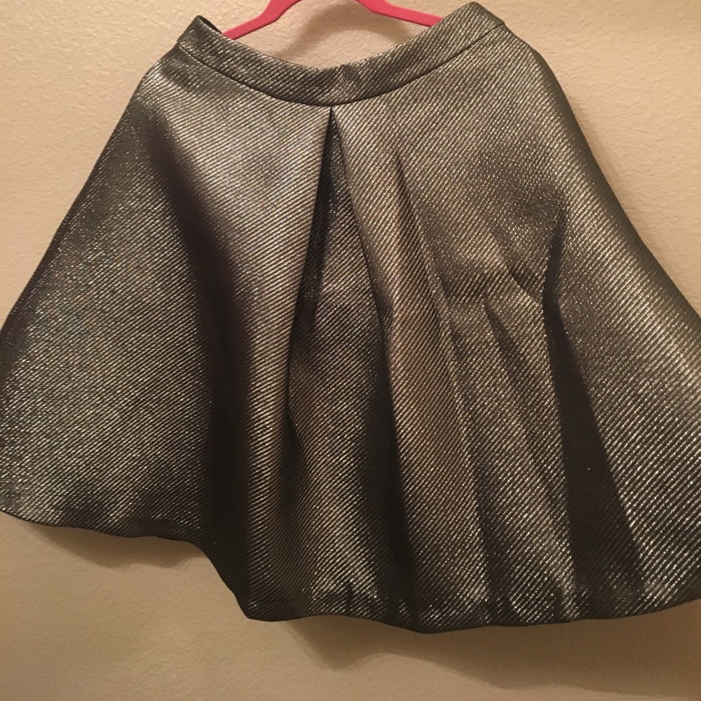 High waisted, metallic flare skirt.