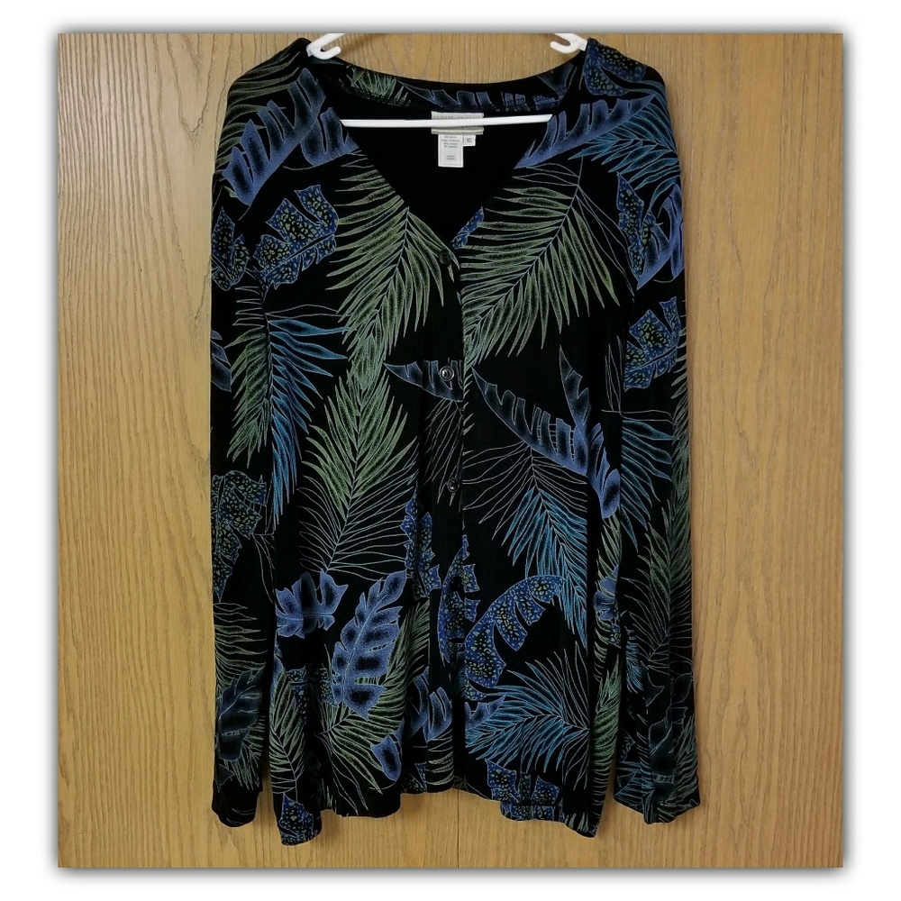 COLDWATER CREEK Tropical Print Blouse Cardigan Top
