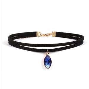 Black velvet Choker with blue rhinestone pendant