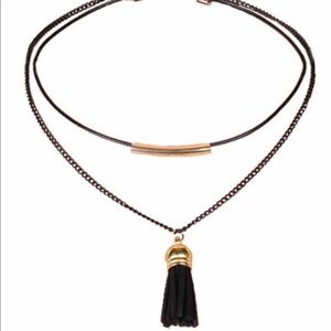 Two tiered tassel gold plaque Choker