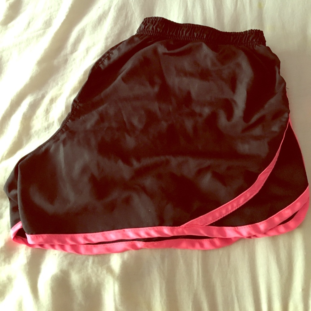 Black running shorts with pink borders