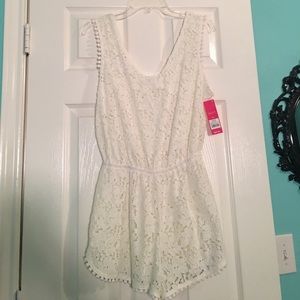 Lace bathing suit coverup romper