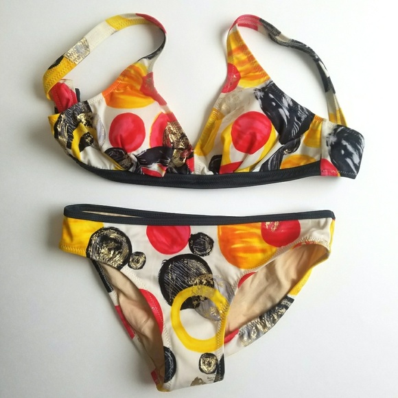 Two Piece Circles Artistic Bikini Two Piece Swimsuit Set Size Womens Small - Picture 1 of 6