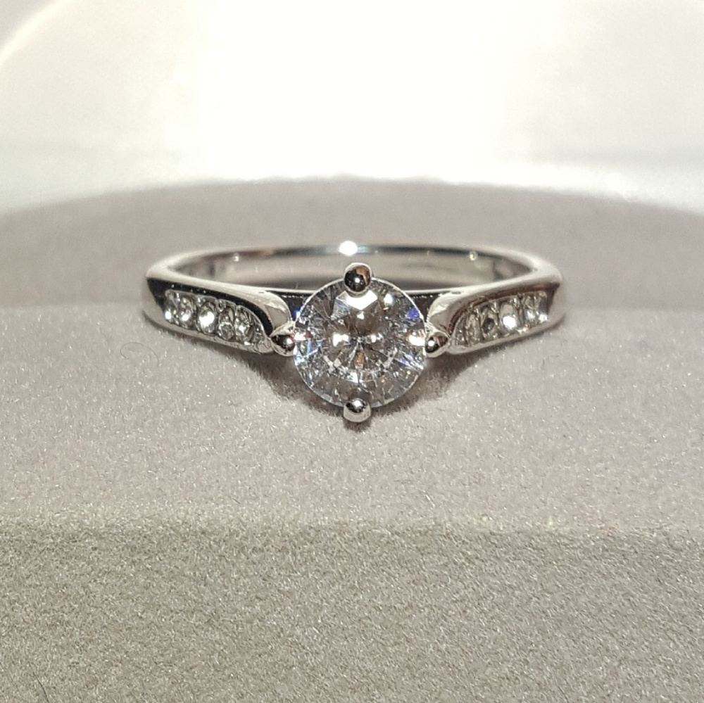 Petite Silver Tone Engagement Ring