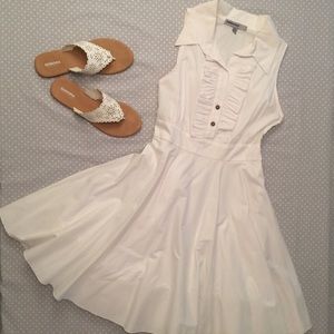 White Ruffle Front Dress sleeveless with collar
