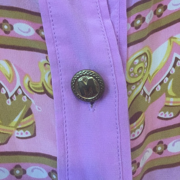 Bob Mackie 100% Silk Button Up Elephant Print Top - Picture 4 of 8