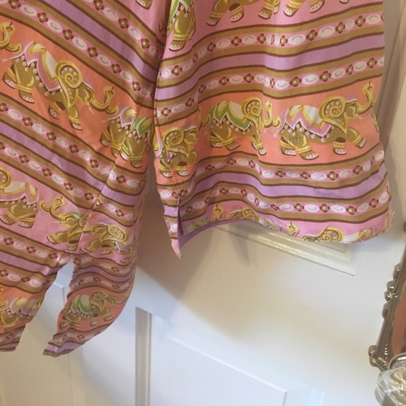 Bob Mackie 100% Silk Button Up Elephant Print Top - Picture 5 of 8