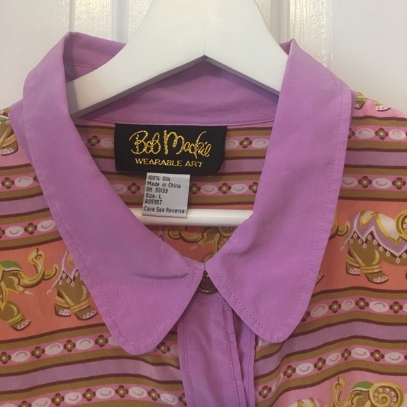 Bob Mackie 100% Silk Button Up Elephant Print Top - Picture 8 of 8