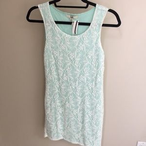 Adorable White Lace Bodycon W/ Turqoise Underlay
