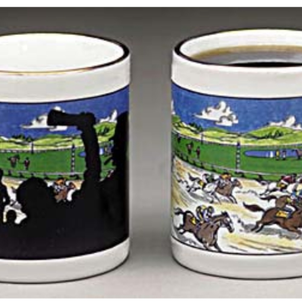 HEAT ACTIVATED PICTURE CHANGING HORSE RACING MUG