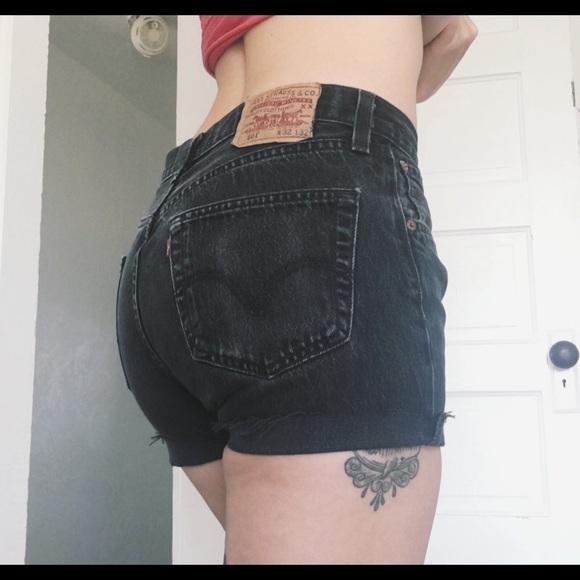 black high waisted cut off shorts