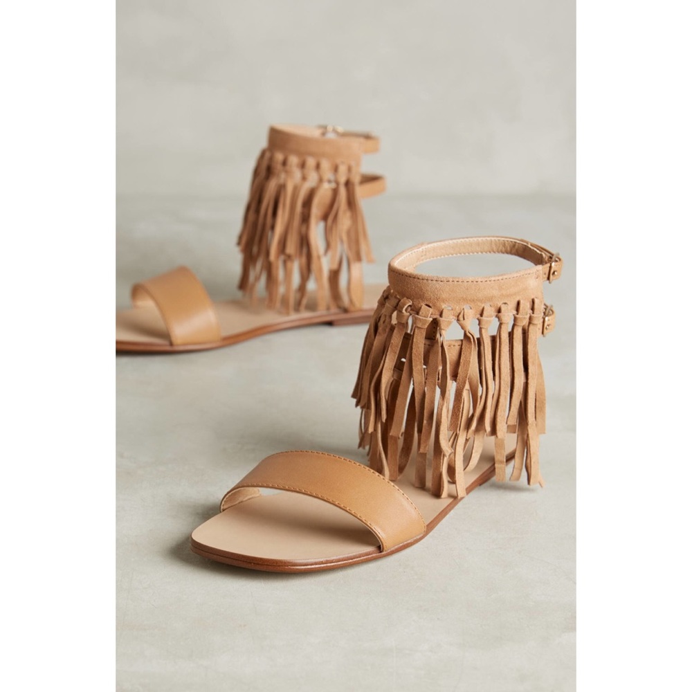 Leather Fringe Knotted Huarache Boho Chic Sandals - Picture 1 of 5
