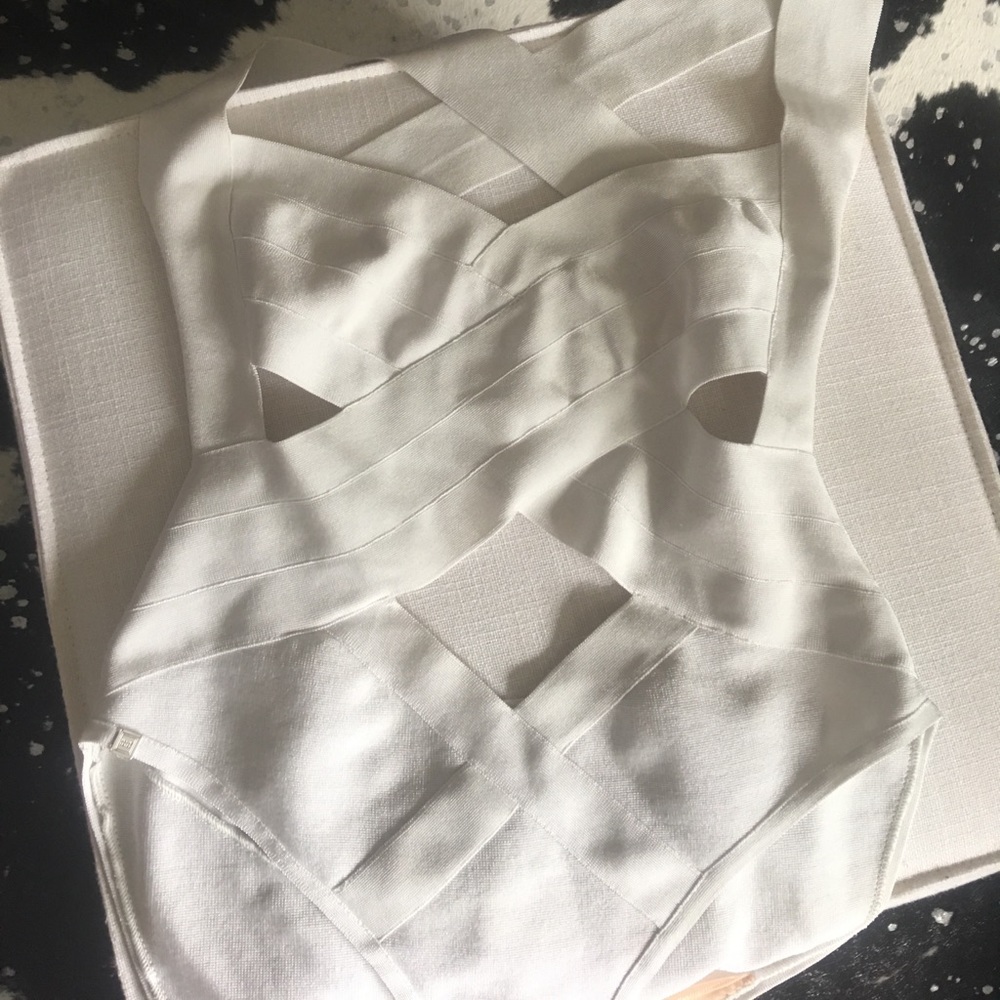 Herve Leger white bandage cutout bathing suit