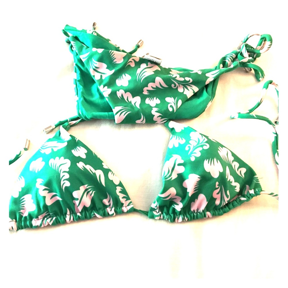 Diane Von Furstenberg green and pale pink bikini